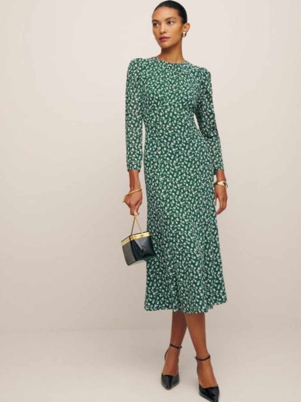 Reformation Lysander Dress in Susanna Long-Sleeve Midi Dress